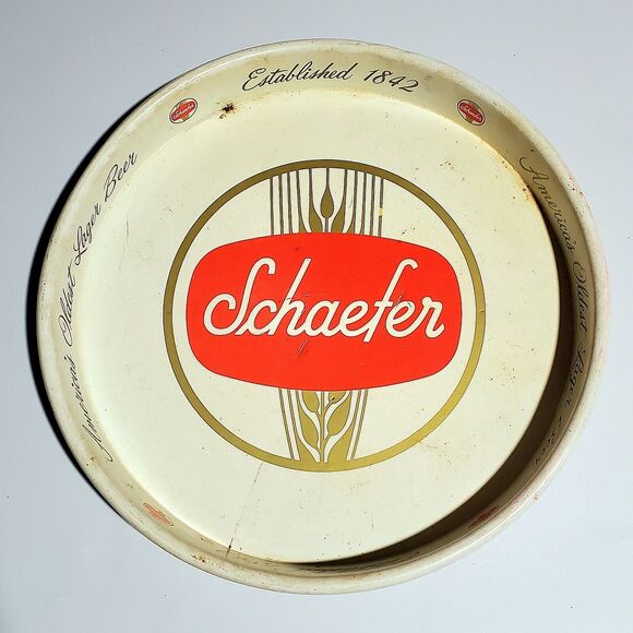 VTG Schaefer Beer Metal Tray Serving 12" Americas Oldest Lager Beer White Red - Picture 1 of 10